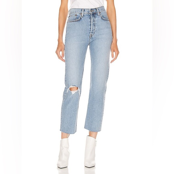 Re/Done High Rise Stove Pipe Jeans in Cloudy Blue - Picture 1 of 3